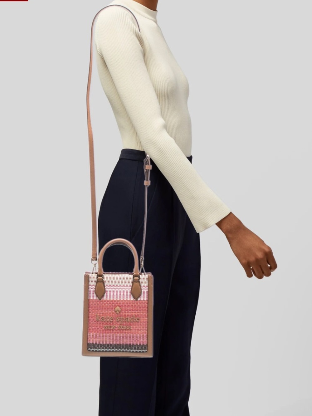 kate spade Tan and Pink Woven Crossbody Mini Tote - Picture 5 of 15